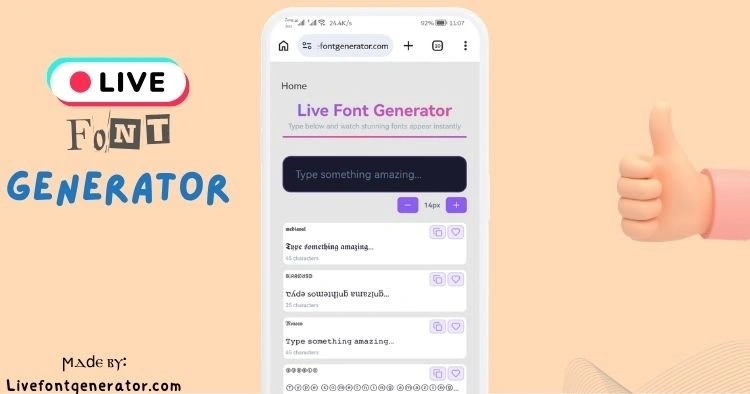 Live font generator tool interface showing text input with multiple font style previews