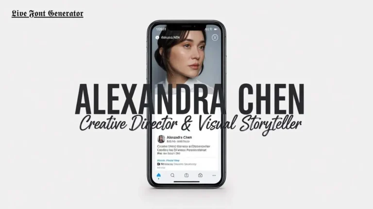 Professional bio example for Alexandra Chen, Creative Director and Visual Storyteller. Shows how to style portfolio name, degree, and job title using fancy fonts from Live Font Generator.