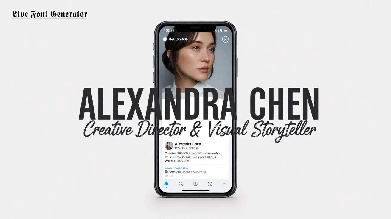 Professional bio example for Alexandra Chen, Creative Director and Visual Storyteller. Shows how to style portfolio name, degree, and job title using fancy fonts from Live Font Generator.