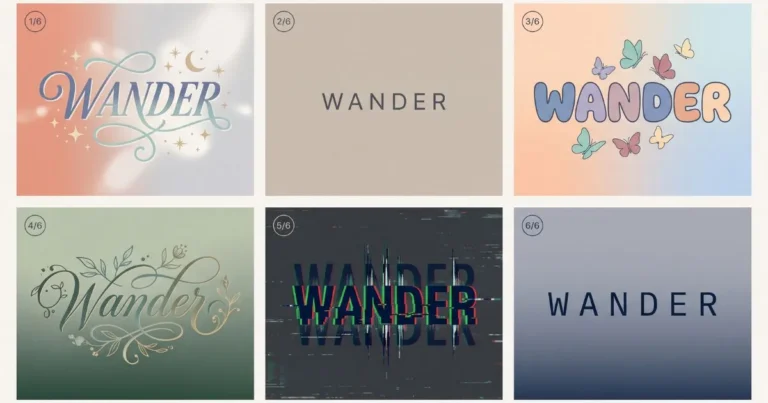 Six aesthetic font styles compared — soft, dark academia, Y2K, cottagecore, grunge, and minimal