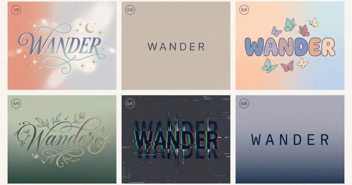 Six aesthetic font styles compared — soft, dark academia, Y2K, cottagecore, grunge, and minimal