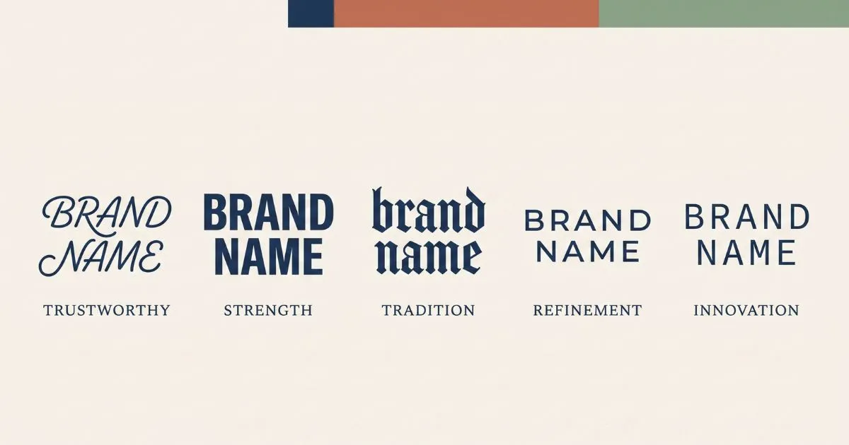 Five typography styles showing different brand personality signals